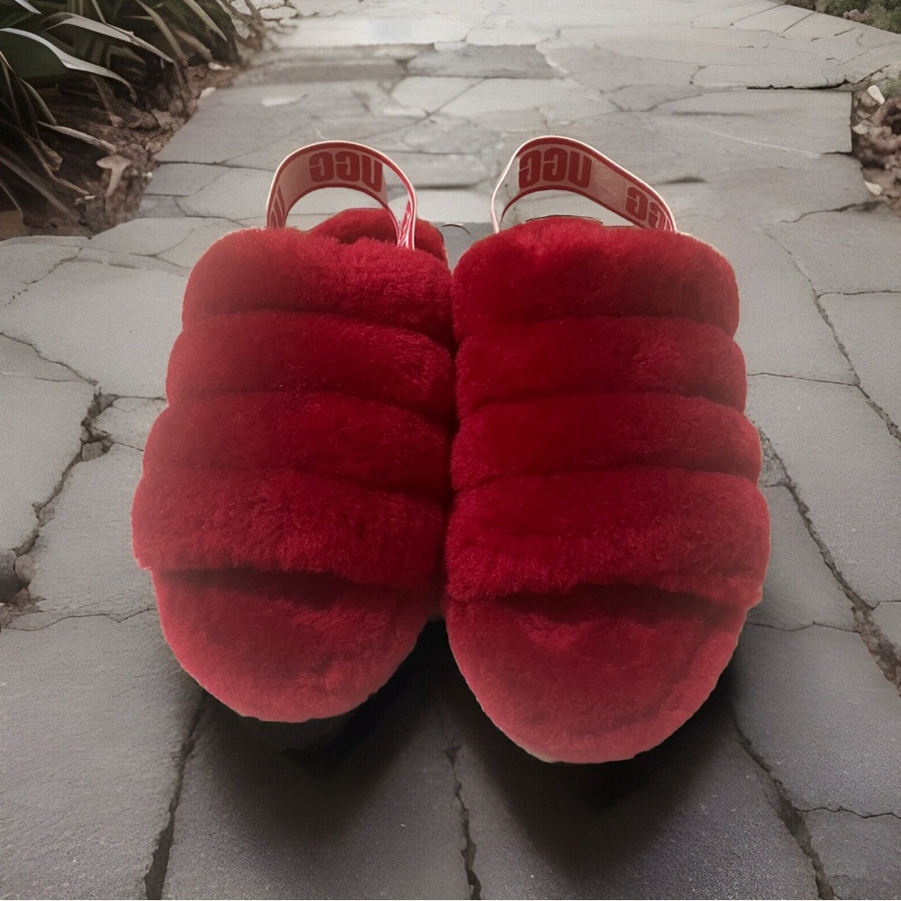 Ugg Fluff Yeah Slides Red Sz 8 - image 2